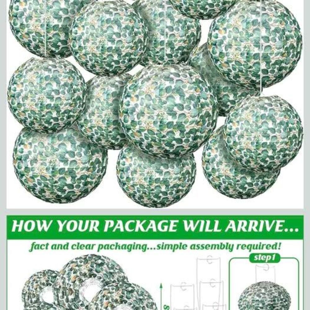 16 Pcs Eucalyptus Hanging Paper Lanterns 8 Inch Hanging Decorations